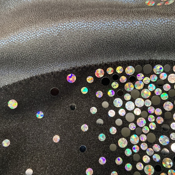 GK Elite Black and Gray Leotard with Sparkling Accents - Picture 3 of 6